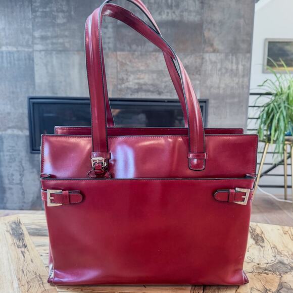 Franklin Covey Red Genuine Leather Business Organizer Tote Laptop Bag #31934.577 - Picture 6 of 15